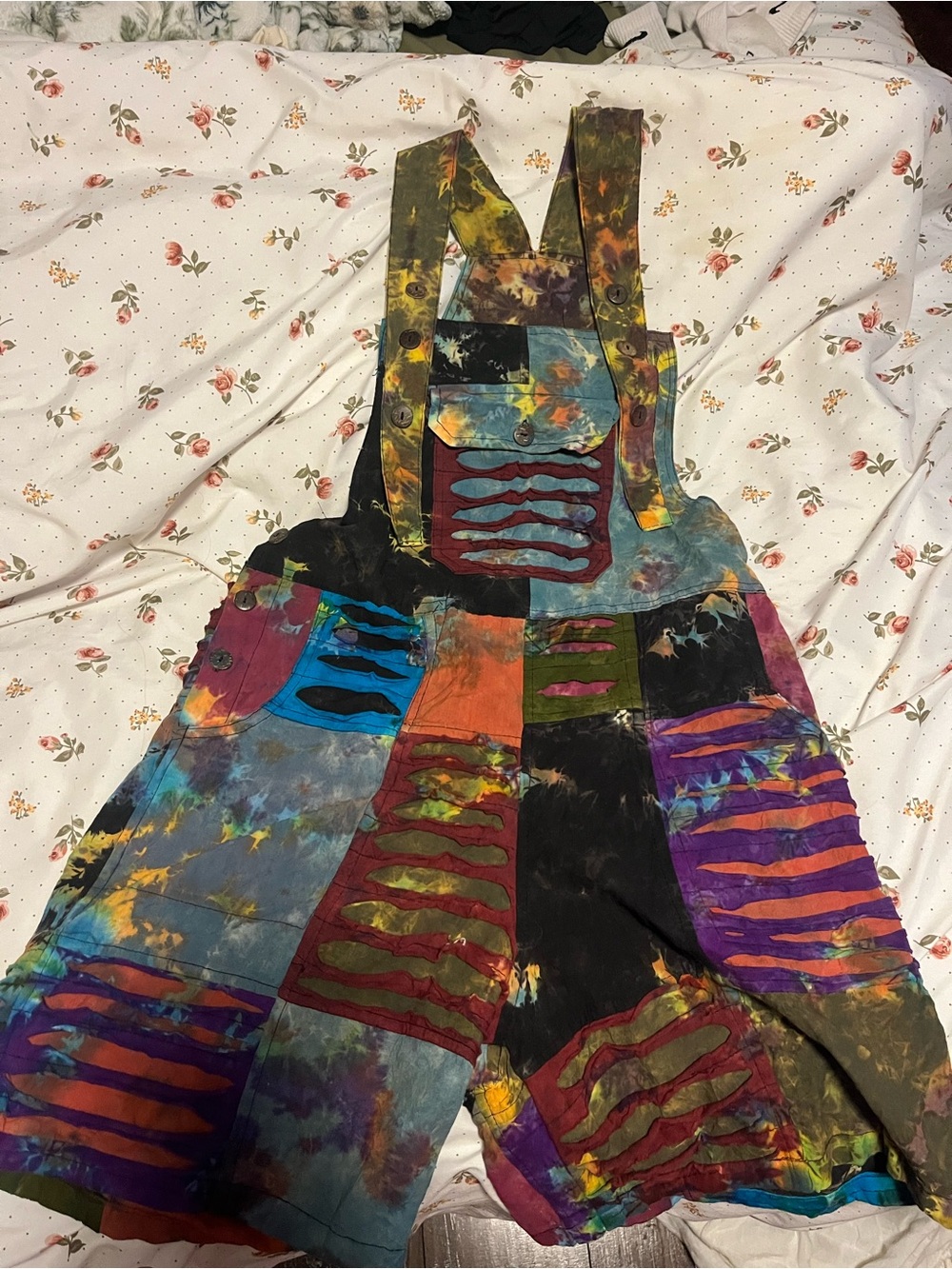 therapy Multicolor Tie-Dye Overalls with Button Details